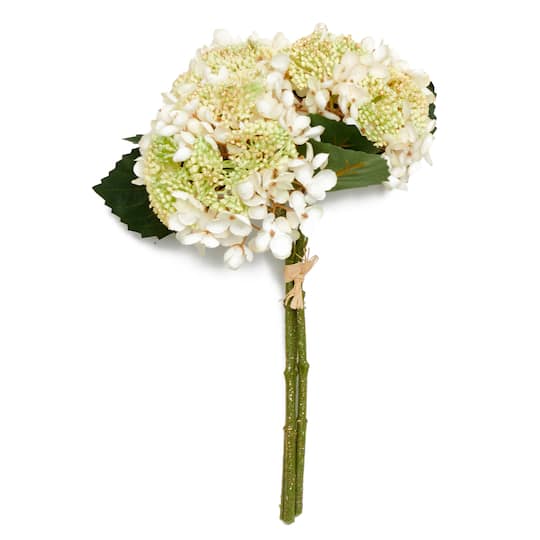 13" White Artificial Hydrangea Floral Bouquet